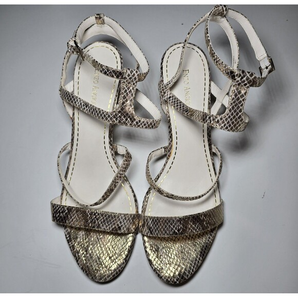 Enzo Angiolini Strappy Heeled Sandals Women’s 11 M Gold Brown Snake Embossed - Picture 4 of 16